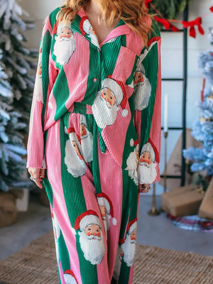 Pink and Green Santa Ribbed Set