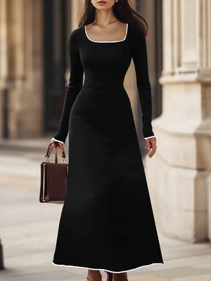 Black Elegant Long-Sleeve Dress