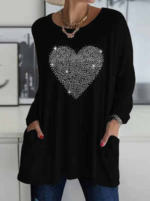 Black Heart-Shaped Print Top