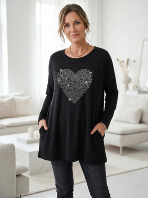 Black Heart-Shaped Print Top