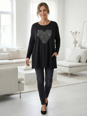 Black Heart-Shaped Print Top