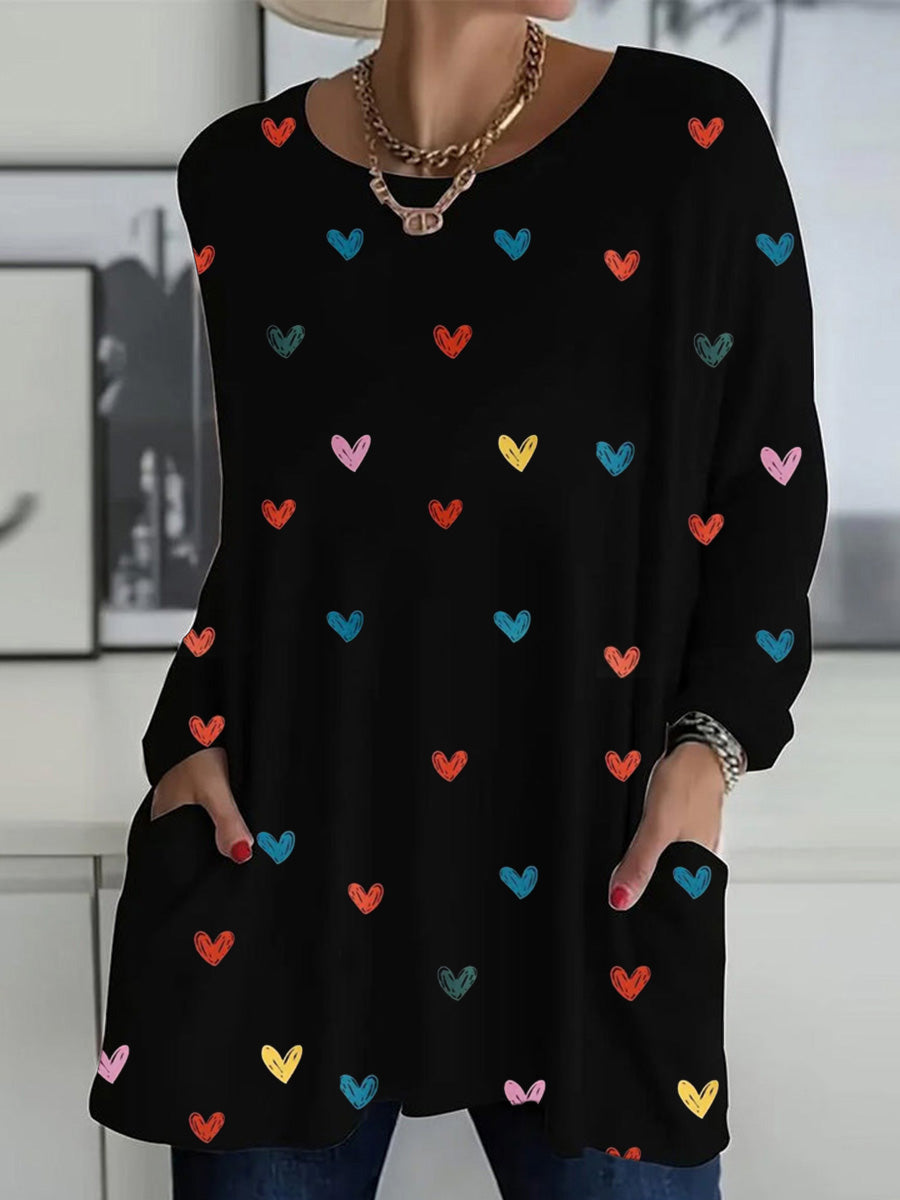 Black Heart Print Pocket Top