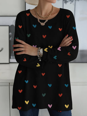 Black Heart Print Pocket Top