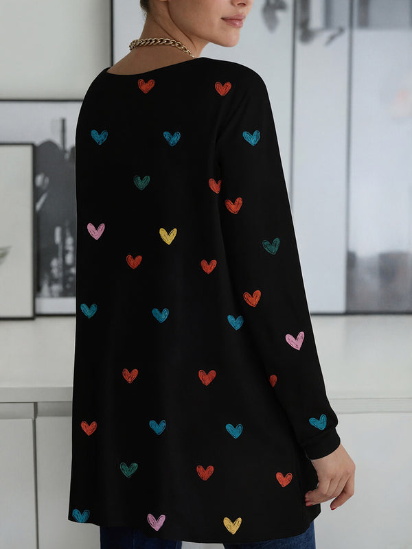 Black Heart Print Pocket Top
