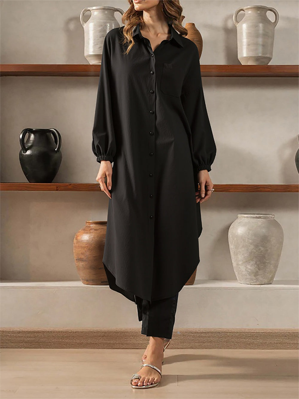 Black Two-Piece Kaftan Set