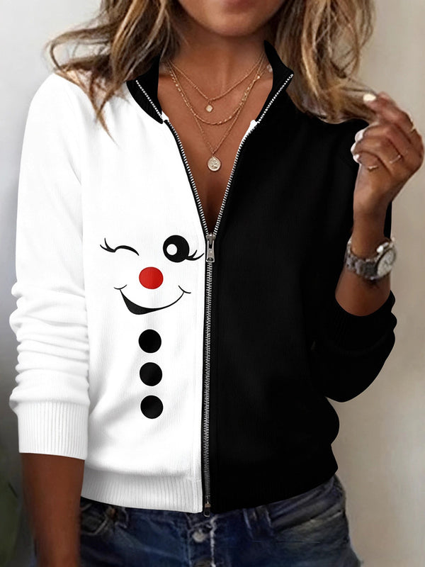 Black White Block Print Zipper Top