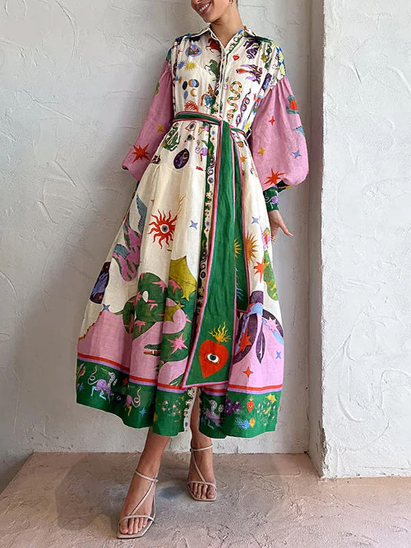 Blooming So Sweetly Boho Print Long Sleeve Maxi Dress