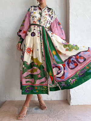 Blooming So Sweetly Boho Print Long Sleeve Maxi Dress