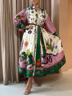 Blooming So Sweetly Boho Print Long Sleeve Maxi Dress