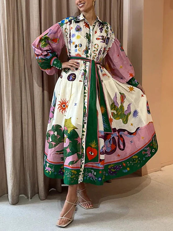 Blooming So Sweetly Boho Print Long Sleeve Maxi Dress
