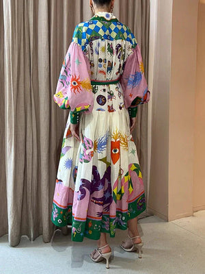 Blooming So Sweetly Boho Print Long Sleeve Maxi Dress