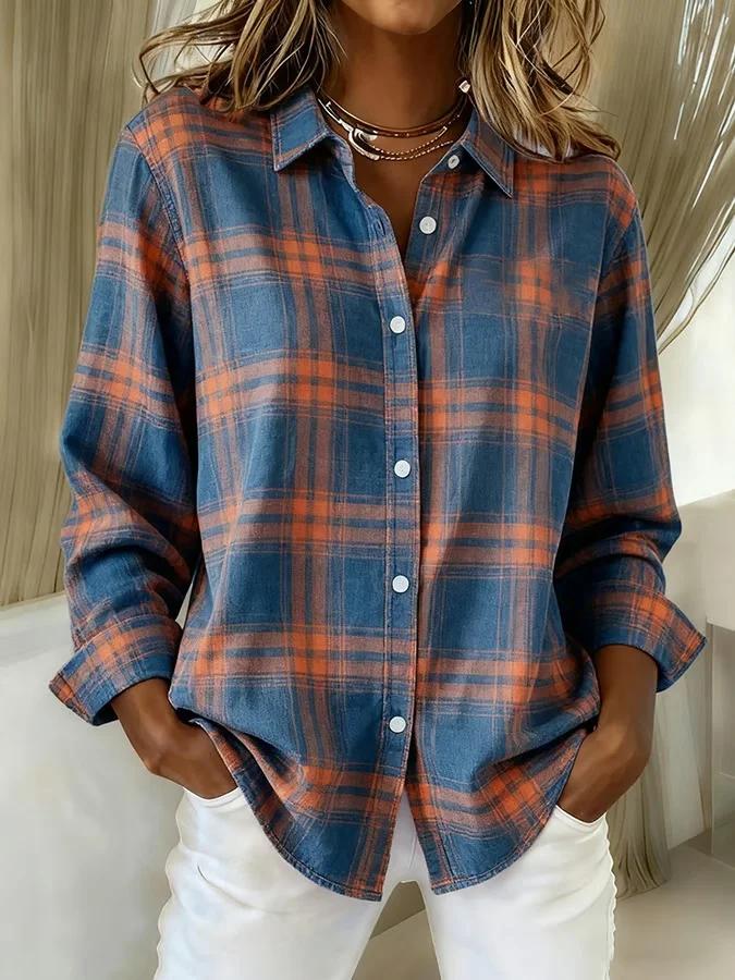 Blue Checkered Long Sleeve Button-Down Shirt
