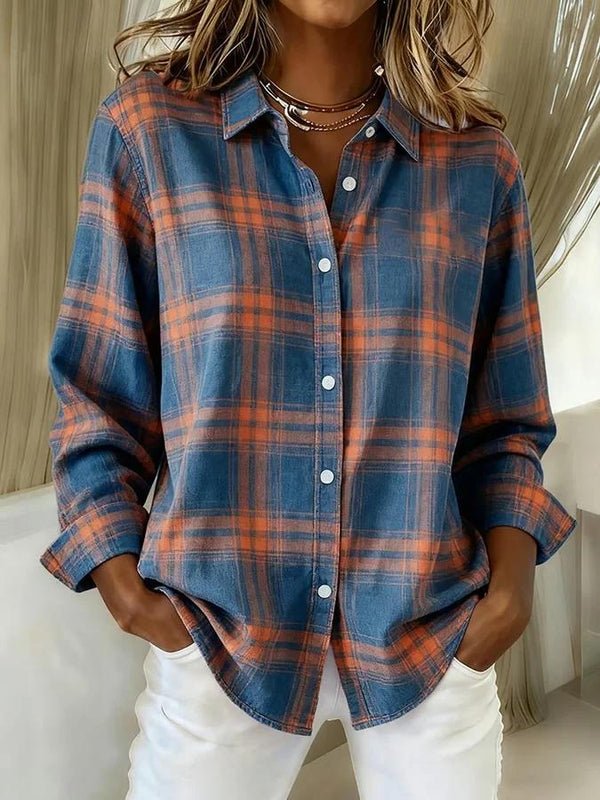 Blue Checkered Long Sleeve Button-Down Shirt