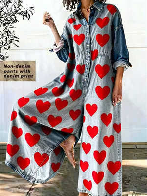 Blue Heart Print Fashion Jumpsuit