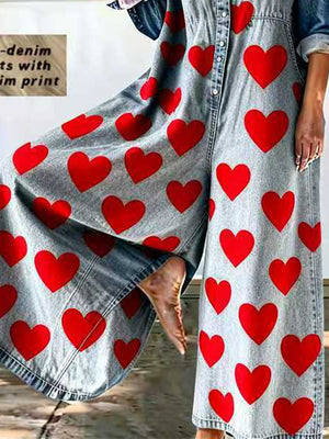 Blue Heart Print Fashion Jumpsuit