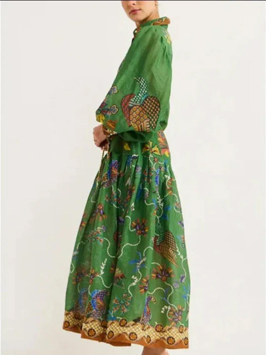 Bohemian Long-Sleeve Flowing Maxi Dress