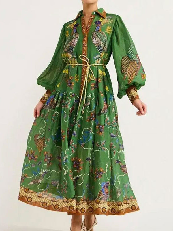 Bohemian Long-Sleeve Flowing Maxi Dress