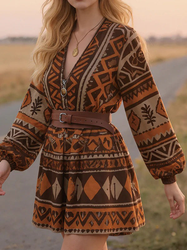 Bohemian Print Long-Sleeve Dress