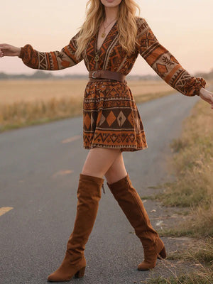 Bohemian Print Long-Sleeve Dress