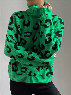 Bold Leopard Pattern Relaxed Fit Knit Sweater