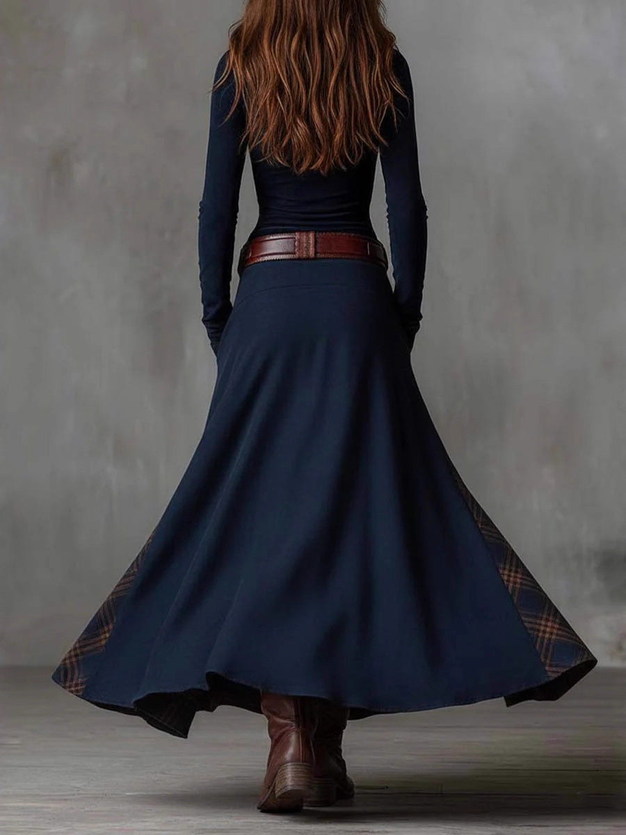 Button-Front Suede Patchwork Maxi Dress