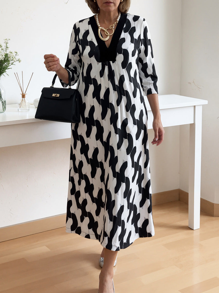 Casual Chic Mid-Sleeve V-Neck Maxi Dress