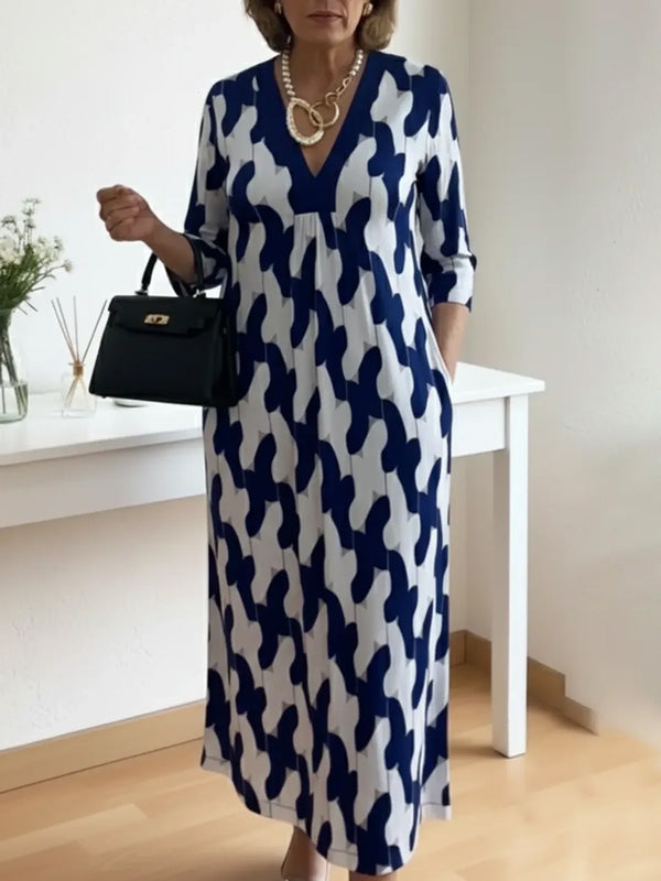 Casual Chic Mid-Sleeve V-Neck Maxi Dress