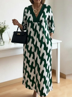 Casual Chic Mid-Sleeve V-Neck Maxi Dress