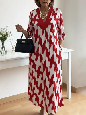 Casual Chic Mid-Sleeve V-Neck Maxi Dress