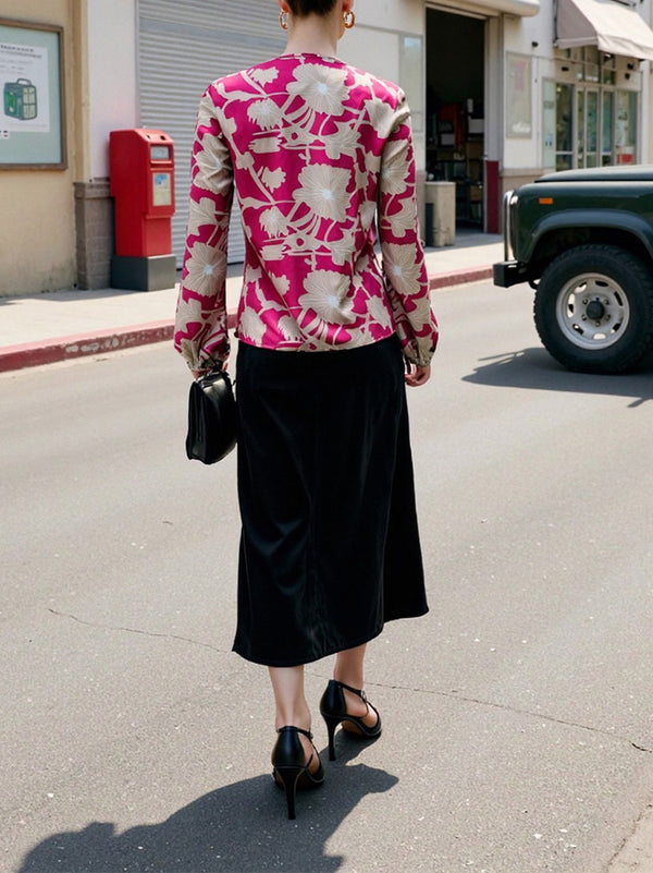 Casual Chic V-Neck Print Long-Sleeve Top