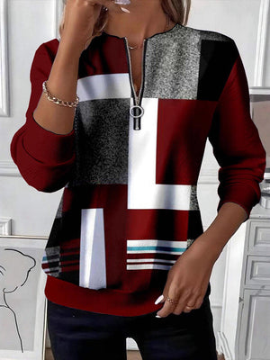 Casual Color-Blocked Long-Sleeve Sweatshirt