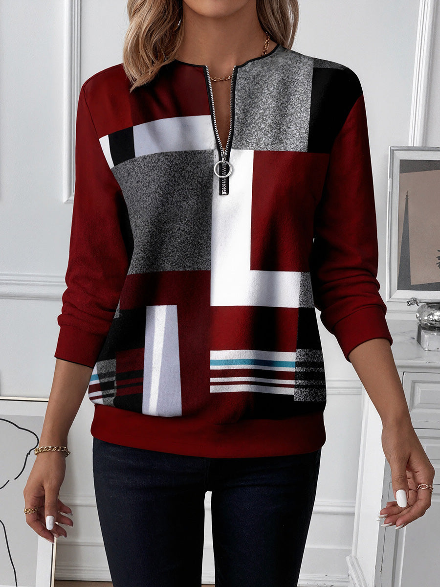 Casual Color-Blocked Long-Sleeve Sweatshirt