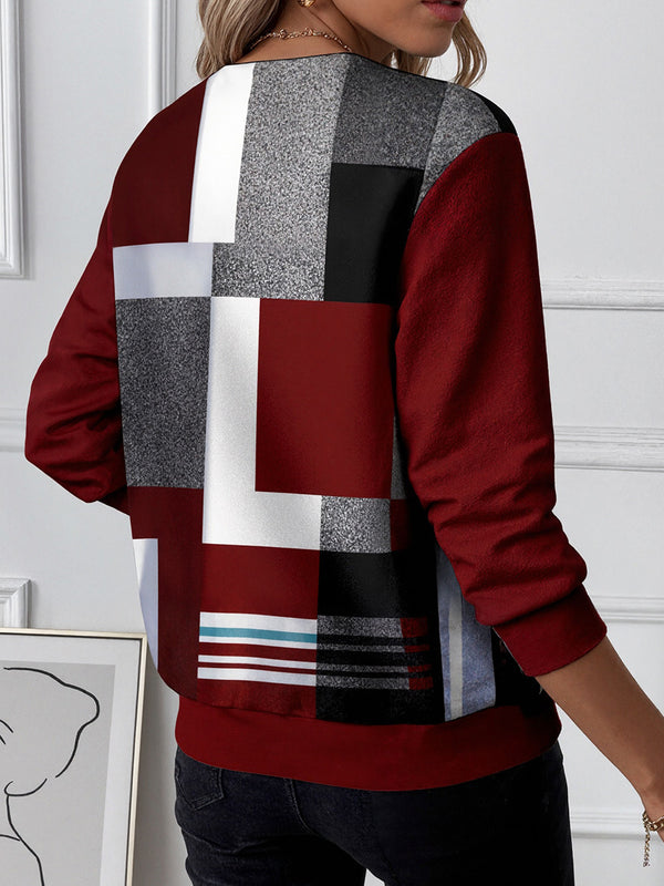 Casual Color-Blocked Long-Sleeve Sweatshirt
