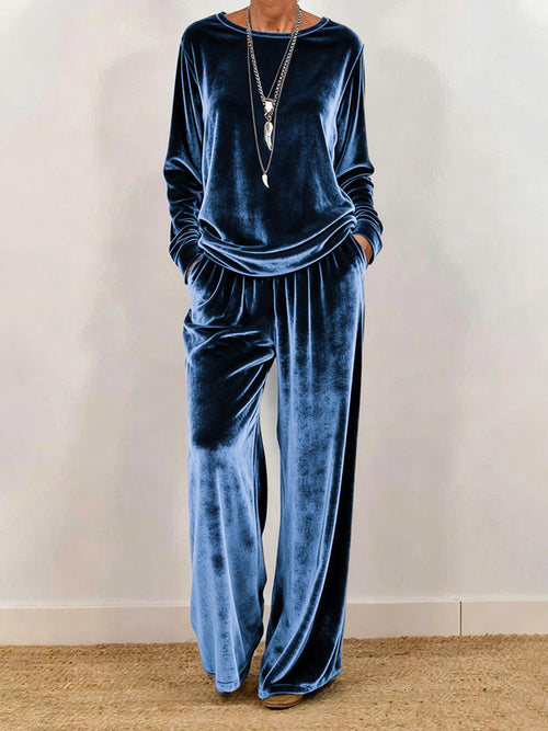 Casual Crew Neck Long Sleeve Velvet Set
