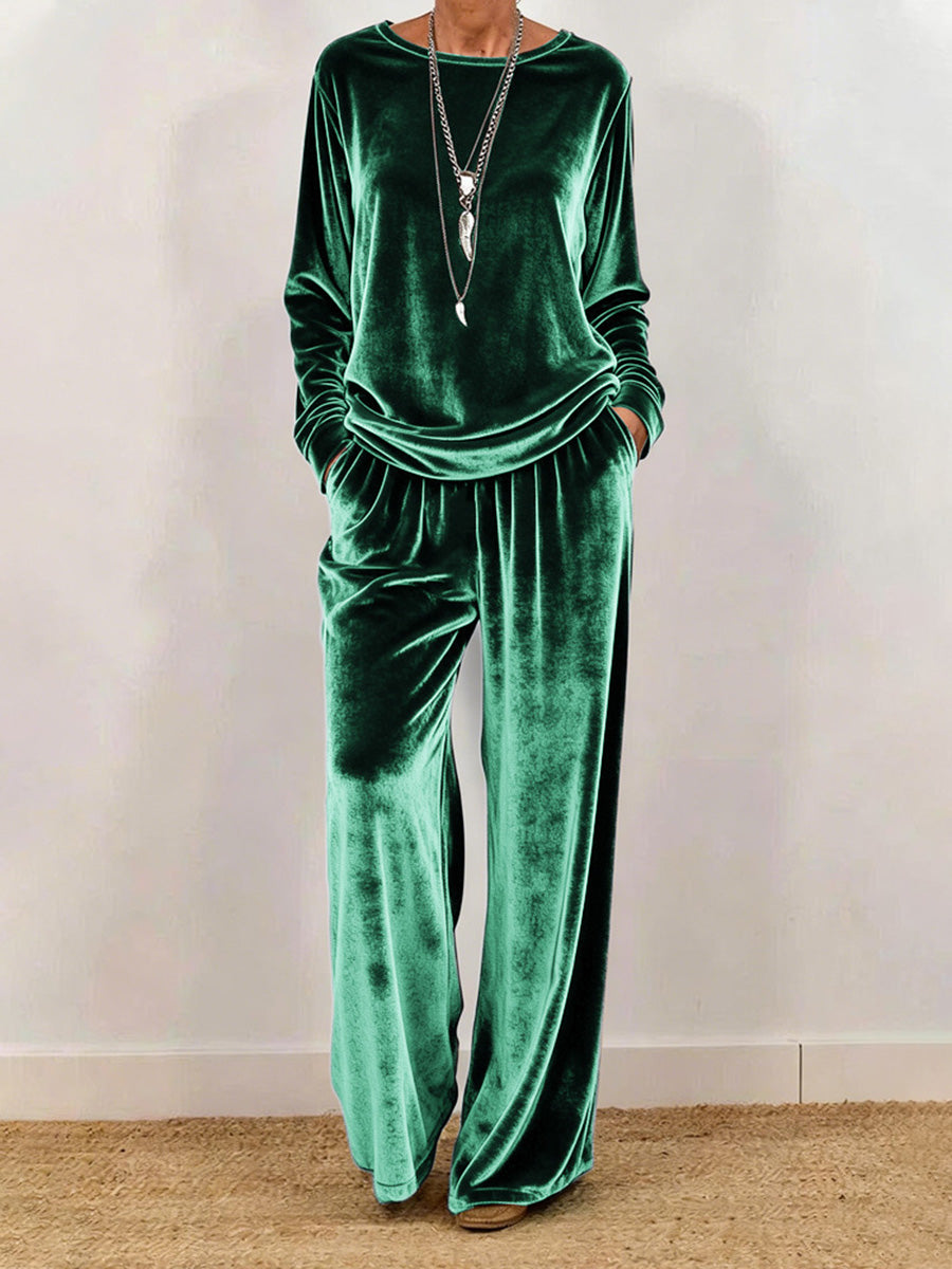 Casual Crew Neck Long Sleeve Velvet Set