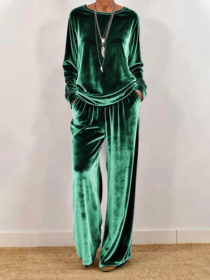 Casual Crew Neck Long Sleeve Velvet Set