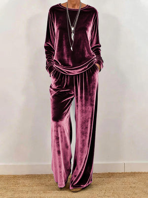 Casual Crew Neck Long Sleeve Velvet Set