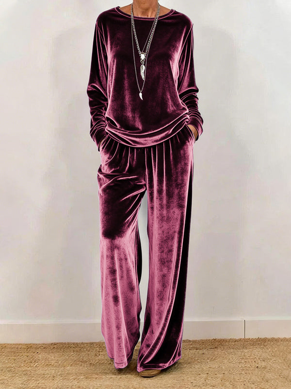Casual Crew Neck Long Sleeve Velvet Set