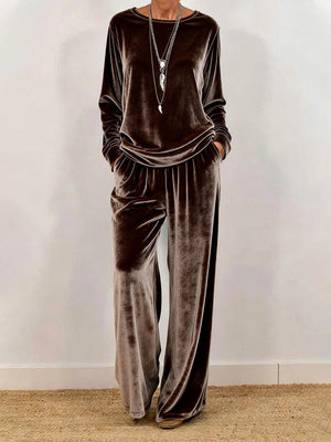 Casual Crew Neck Long Sleeve Velvet Set