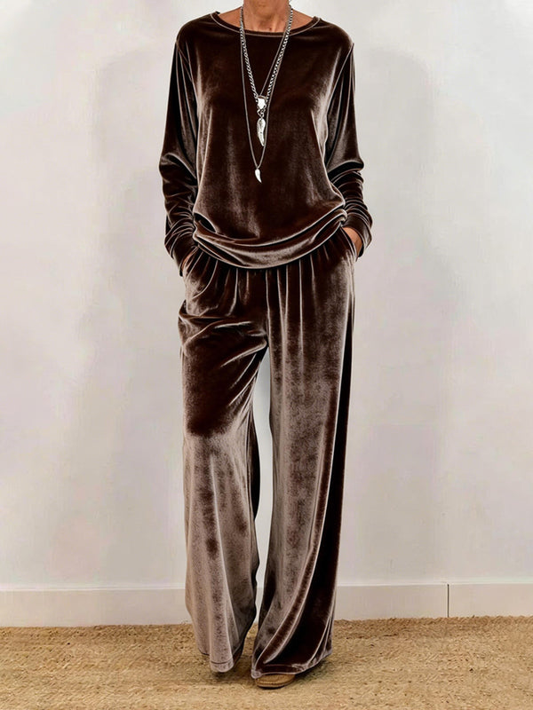 Casual Crew Neck Long Sleeve Velvet Set