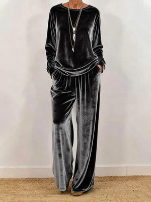 Casual Crew Neck Long Sleeve Velvet Set