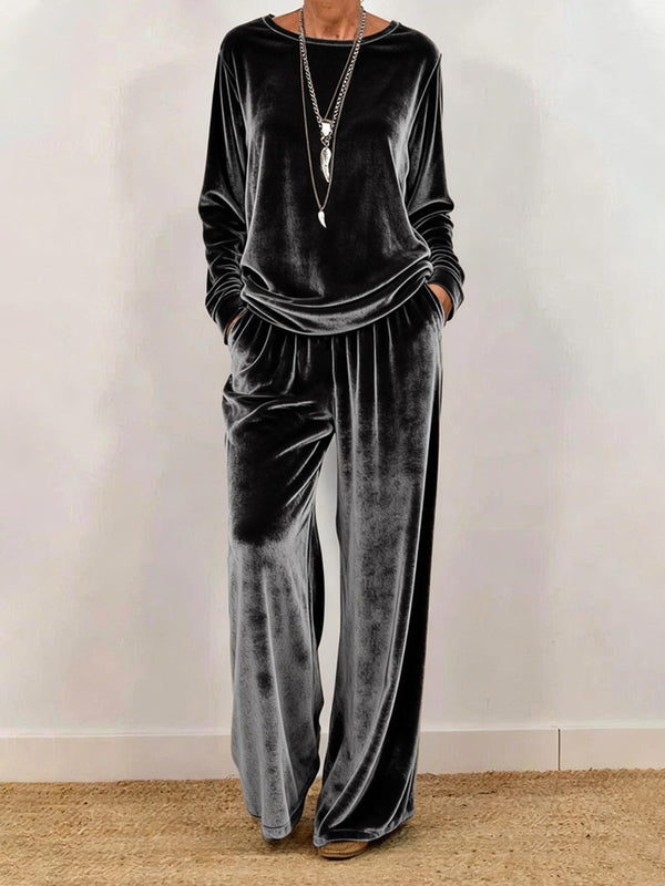 Casual Crew Neck Long Sleeve Velvet Set