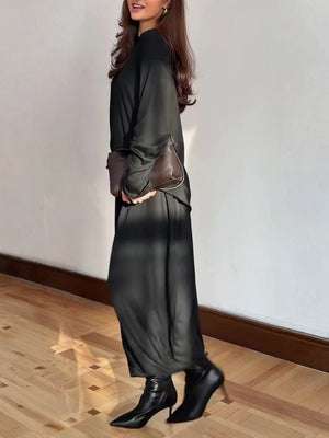 Casual Crew Neck Top & Wide-Leg Pants Set