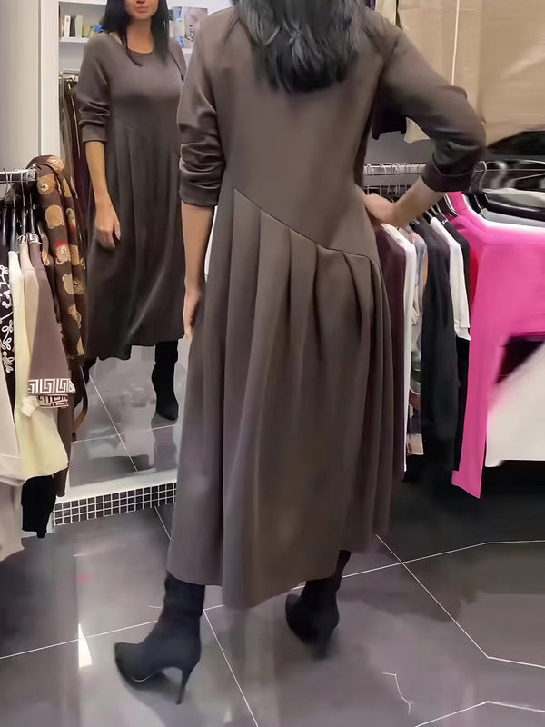 Casual Long-Sleeve Pleated Dress
