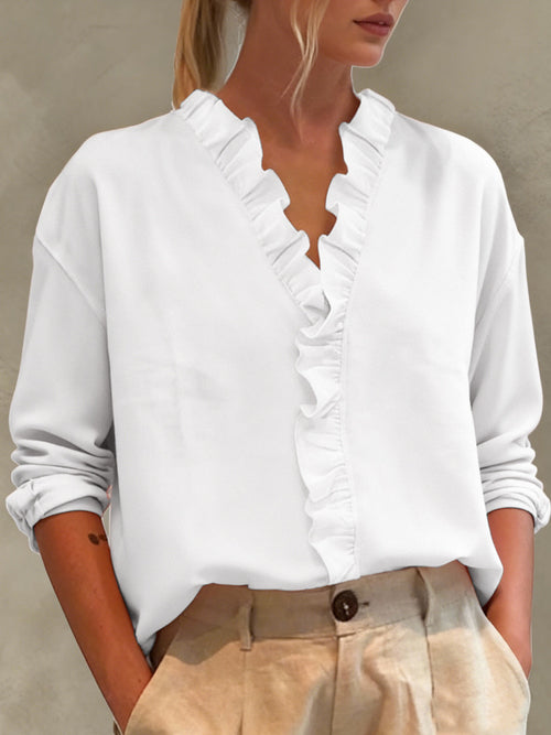 Casual Long-Sleeve Ruffled V-Neck Blouse