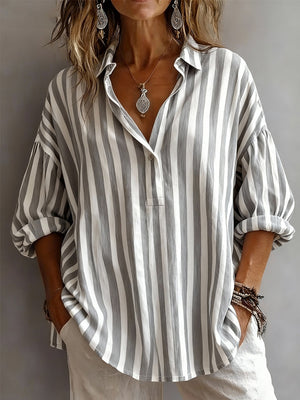 Casual Long-Sleeve Striped Blouse