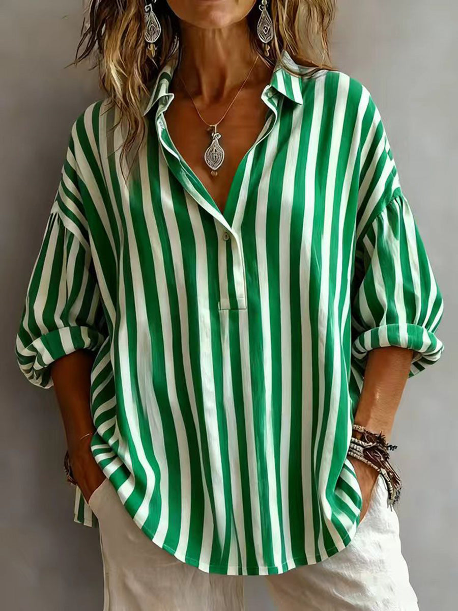 Casual Long-Sleeve Striped Blouse