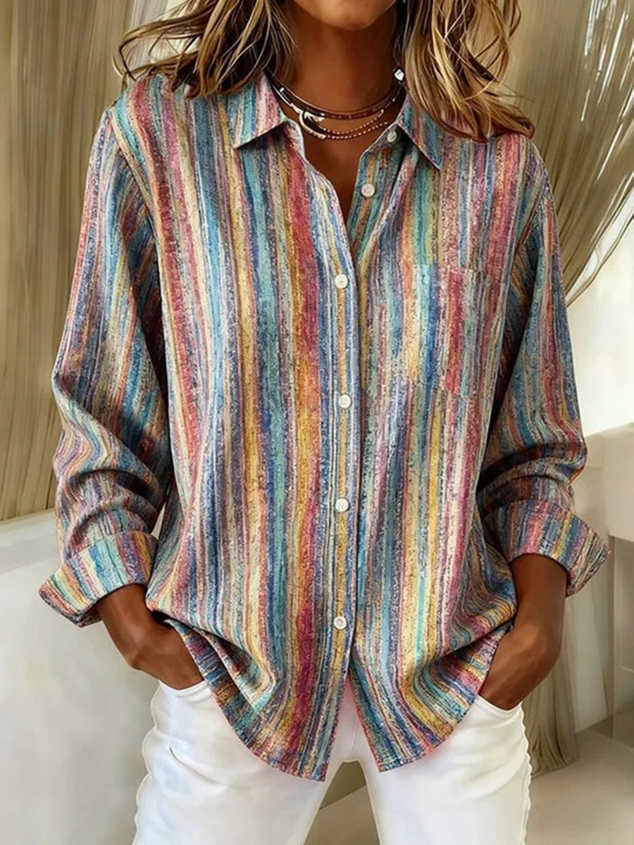 Casual Long Sleeve Striped Print Shirt