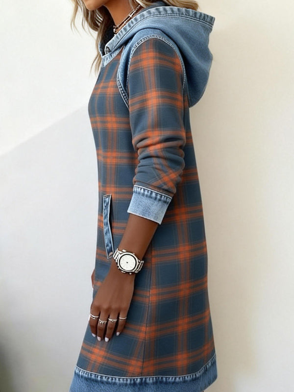 Casual Plaid Print Patchwork Dress