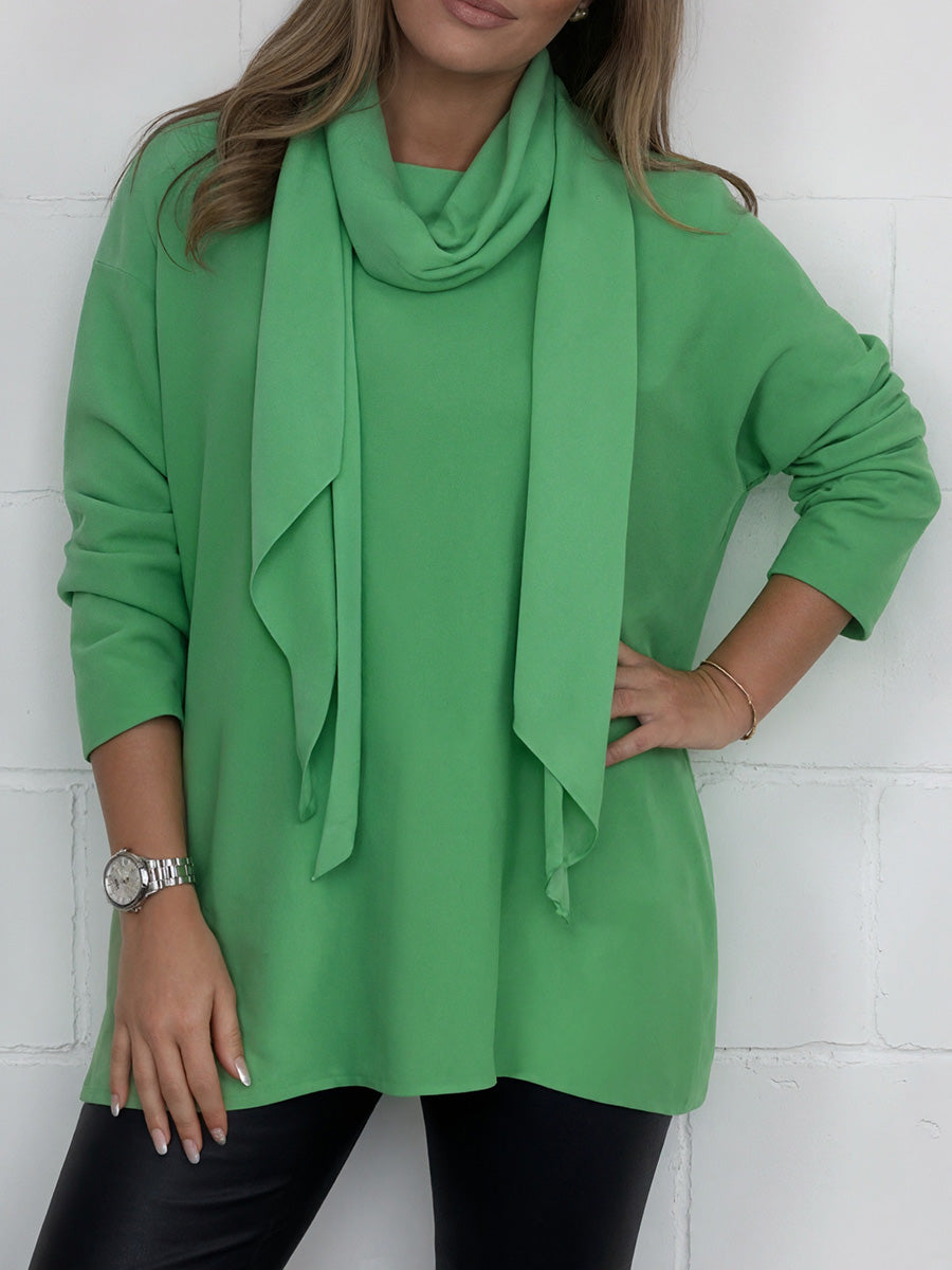 Casual Solid-Color Long-Sleeve & Scarf Top